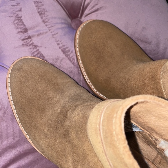 UGG Australia Brown Chestnut Suede Shearling Fur Anais Wedge Bootie - Picture 7 of 11